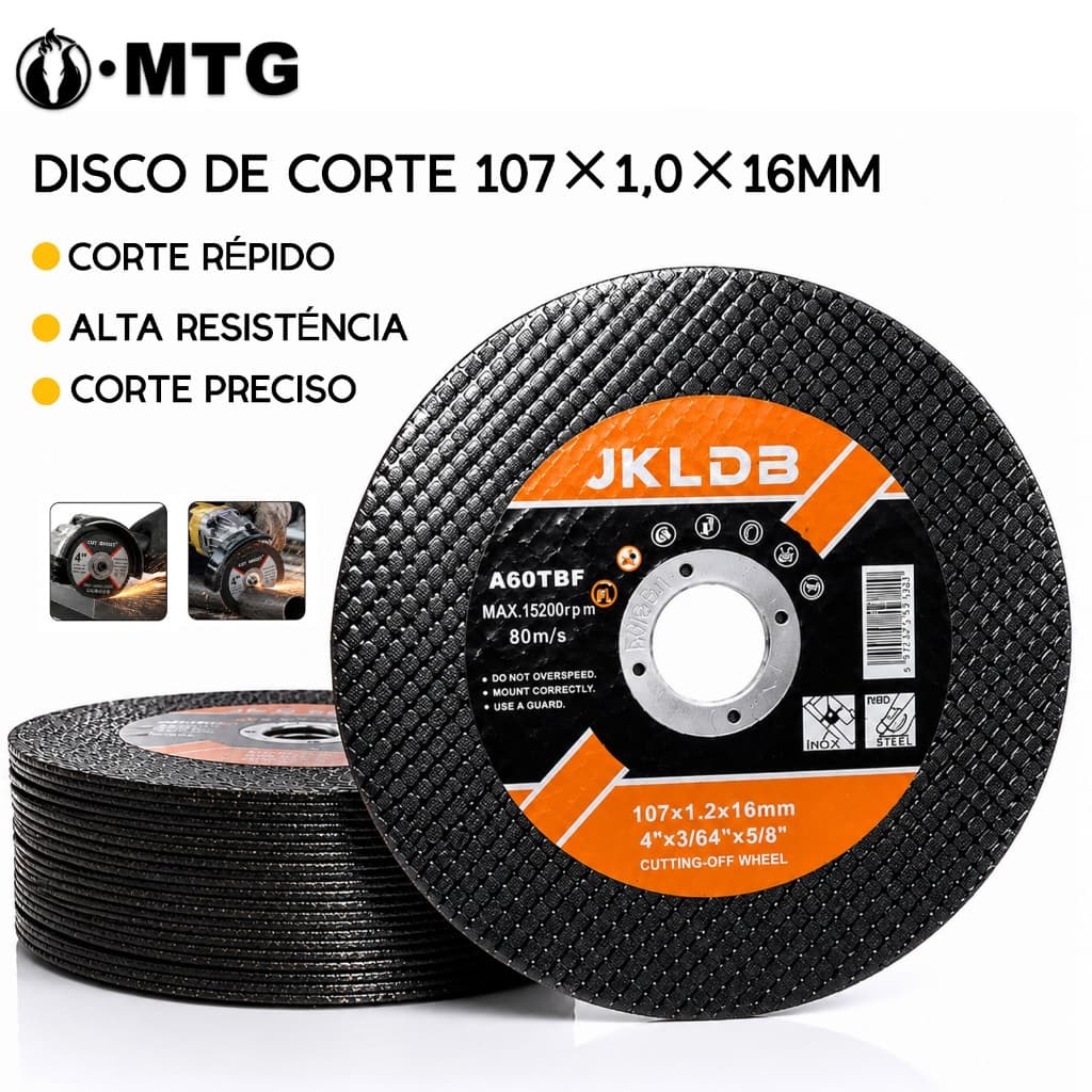 Disco Corte 4" 107mm 1.2mm para Inox e Aço, Compatível com Esmerilhadeira Angular Duas Cores