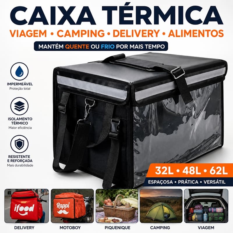 Caixa Térmica 32/48/62L Bolsa Térmica para Viagem Camping Alimentos Mochila Impermeável Conservação Quente Frio