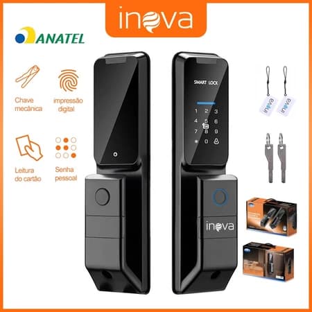 INOVA Fechadura Eletrônica Inteligente Acesso Via Impressão Digital, Senha, Cartão IC E Chave Mecânica Robusta E Segura