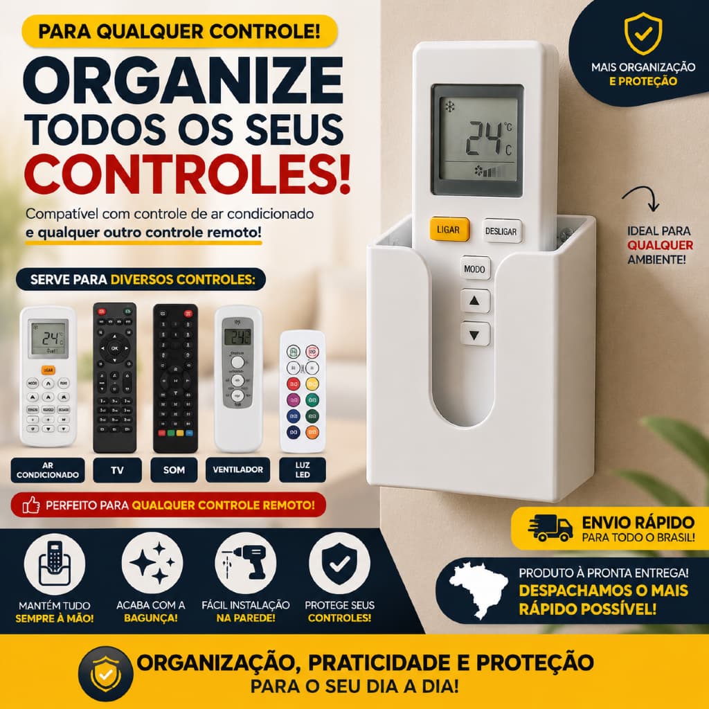 Suporte Controle Remoto Universal de Parede Organizador Para Ar Condicionado TV Som