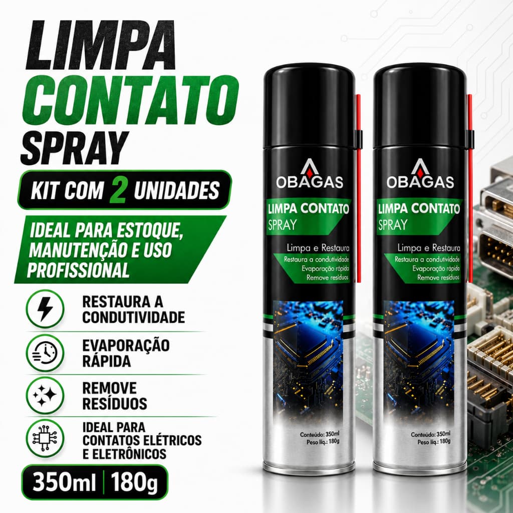 KIT 2 Limpa Contato 180g 350ml lta Eficiencia Conectores Elétricos, Placas Eletrônicas, Reles e Terminais, Painéis e C