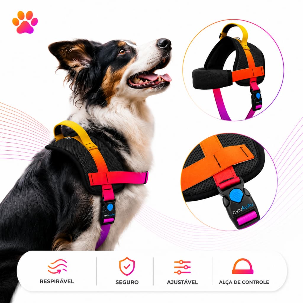 Peitoral Control para cães Cachorros, todas raças, confortavel e seguro Coleira com trava