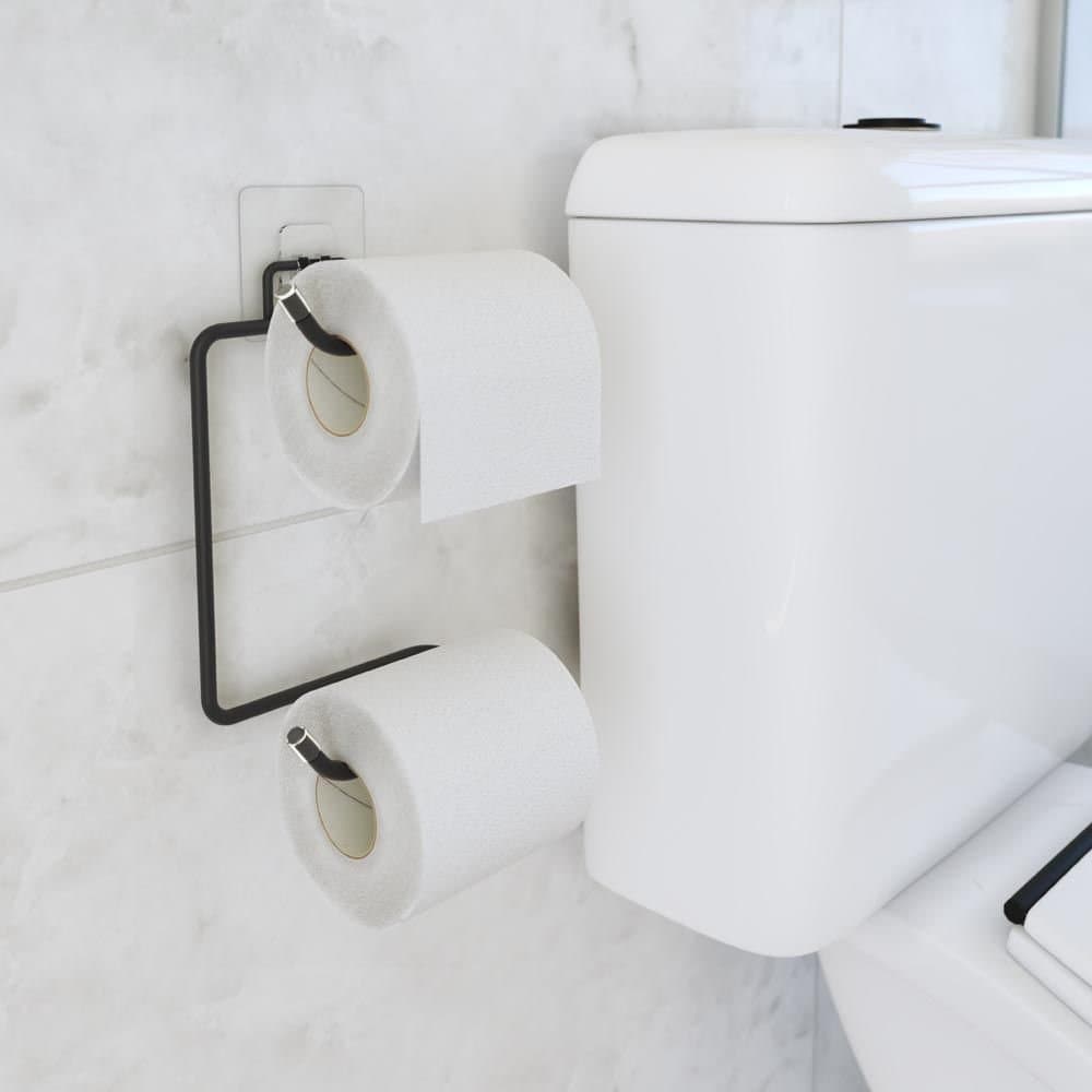 Porta Shampoo Banheiro Preto Fosco Adesivo Sem Furo Prateleira Organizador Box Retangular Duplo Metal