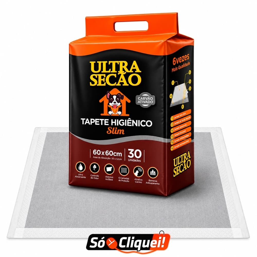 Kit 30 Tapetes Tapete Higiênico Slim Ultra Secão Carvão Ativado Alta Absorção 60x60cm Great Pets