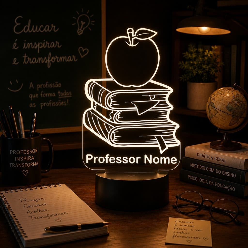 Luminária Led 3d | Professora Professor | Abajur Multicores