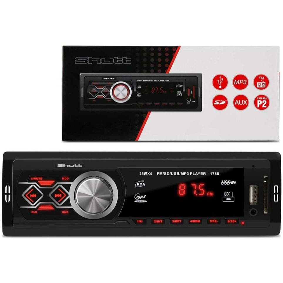 MP3 Player Automotivo Shutt Montana 1 Din Com USB Carrega Celular SD Auxiliar P2 Rádio FM