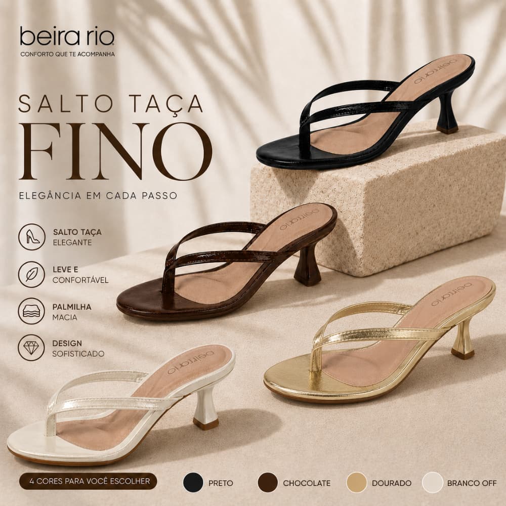Sandália Feminina Salto Taça Tamanco Beira Rio Elegante Confortável