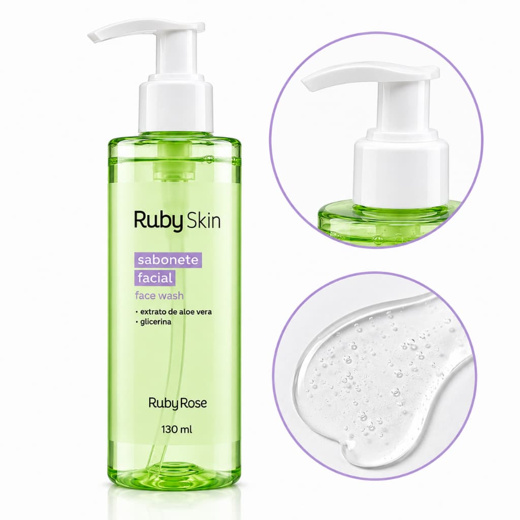 Sabonete Facial Ruby Rose Ruby Skin 190ml Aloe Vera Glicerina Limpeza Facial