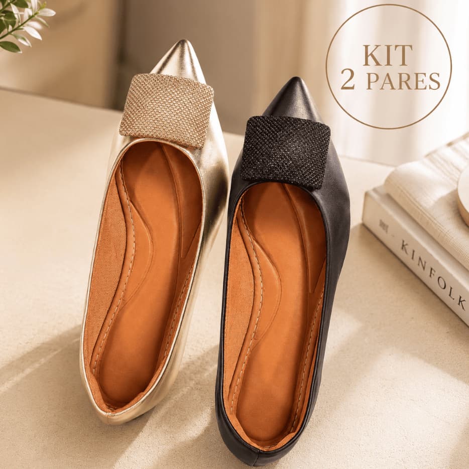 Kit 2 Pares de Sapatilhas-Fivela de alta qualidade Confortavel Elegante Bico fino FRETE GRATIS