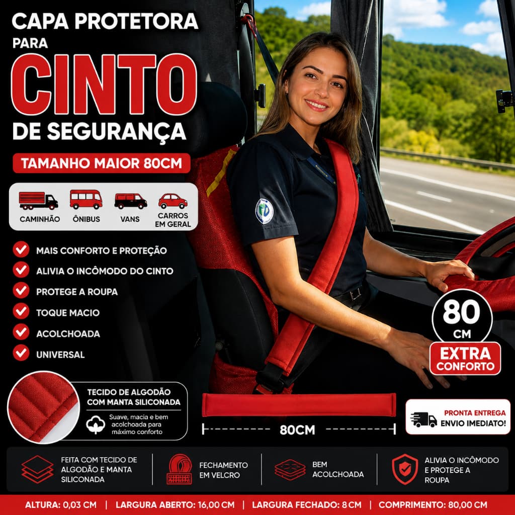 Capa Protetor Cinto De Segurança De Caminhão 80 Cm Comprido