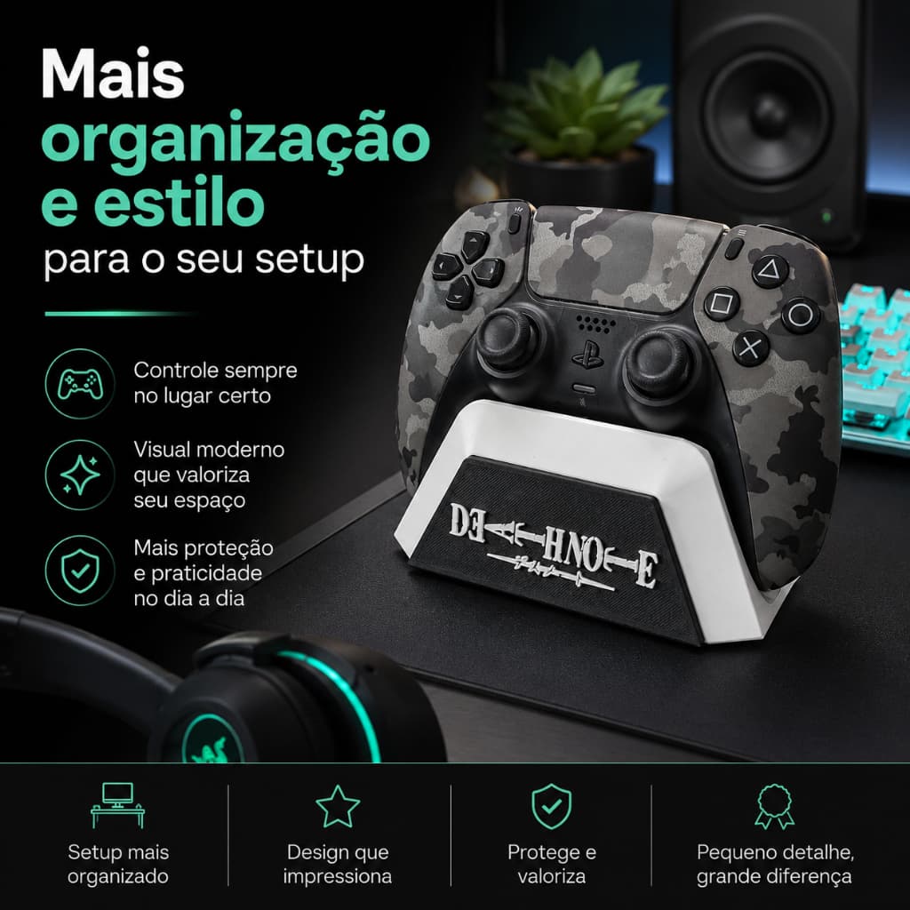 Suporte Porta Controle Gamer Joystick De Mesa Death Note