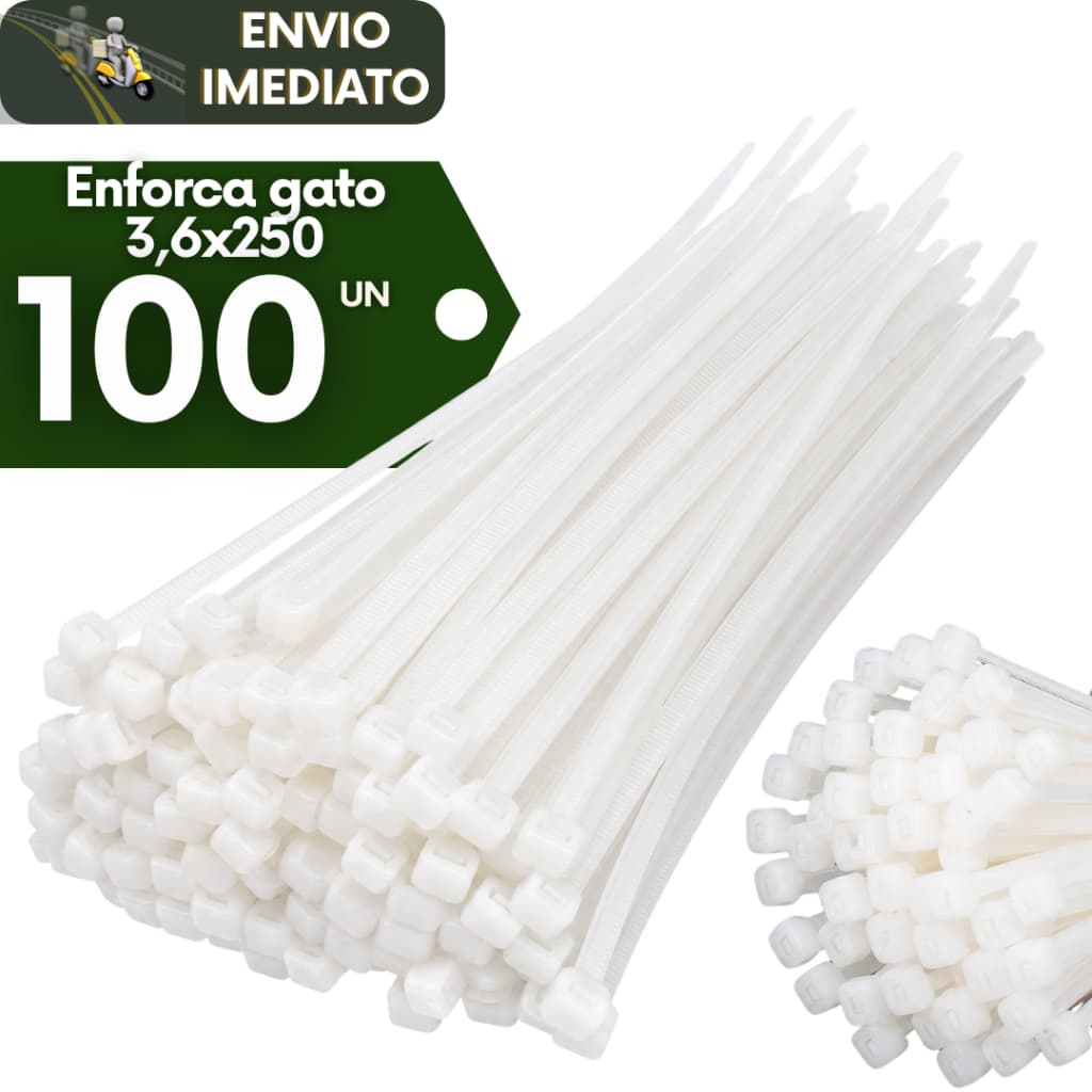 Kit 100 Abraçadeira de Nylon Branca Enforca Gato 3,6X250MM Organizador Resistencia Durabilidade