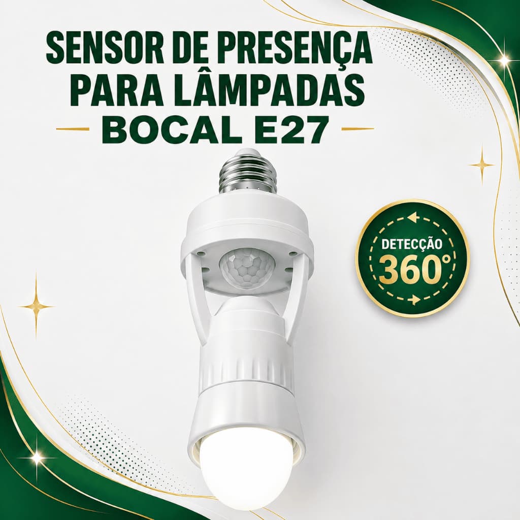Luminária Sensor De Movimento Para Lâmpada Soquete Bocal E27 Com Sensor De Presença Bivolt Max 60W