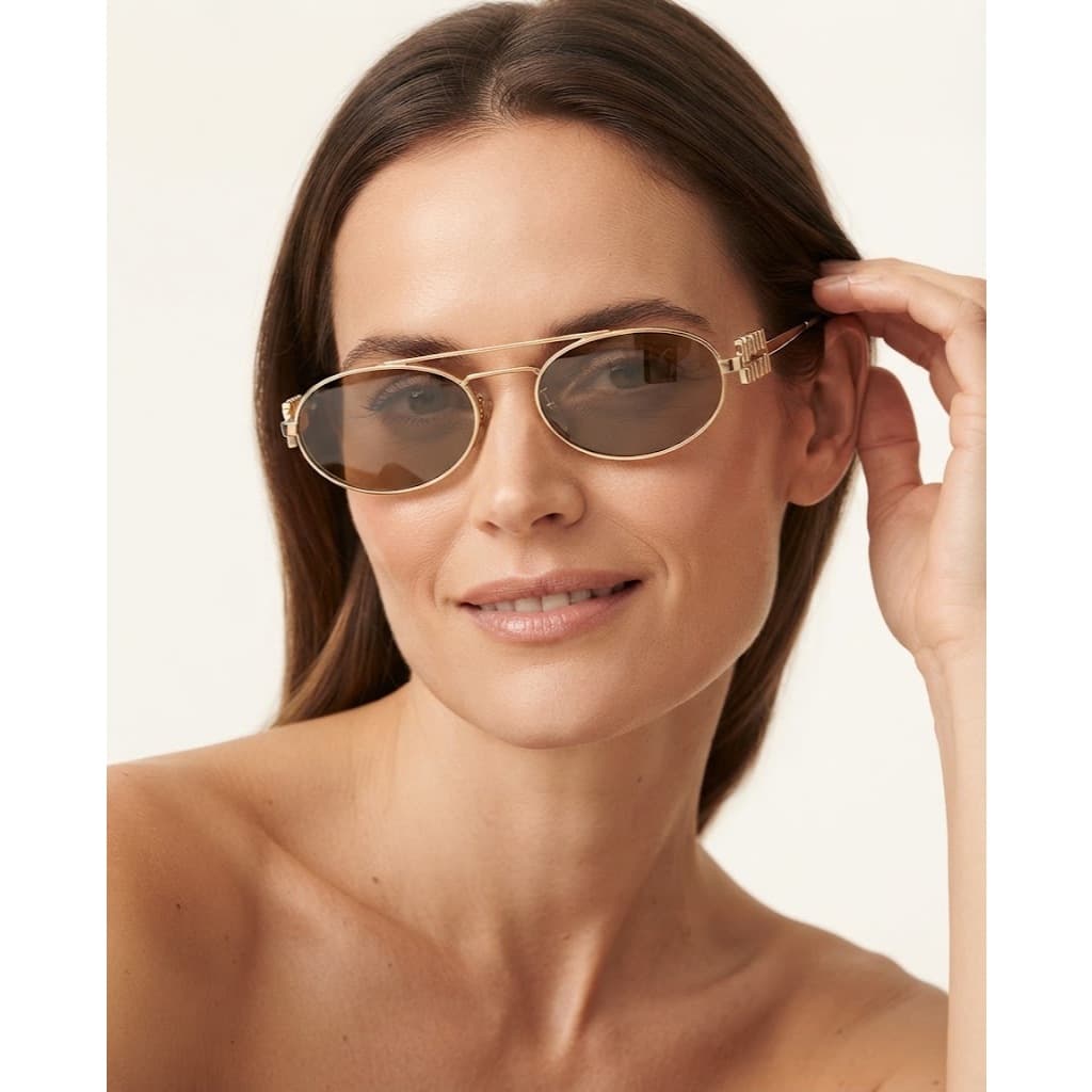 Óculos de Sol Vintage Leopardo Miu Feminino Armação Aro Oval Luxo Moda Feixo Estilo Europeu