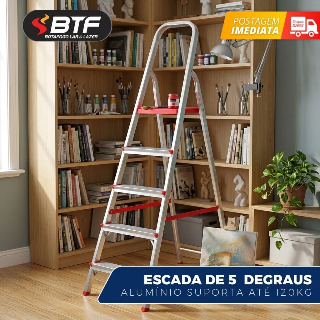 Escada Alumínio Lar Lazer 5 Degraus Botafogo