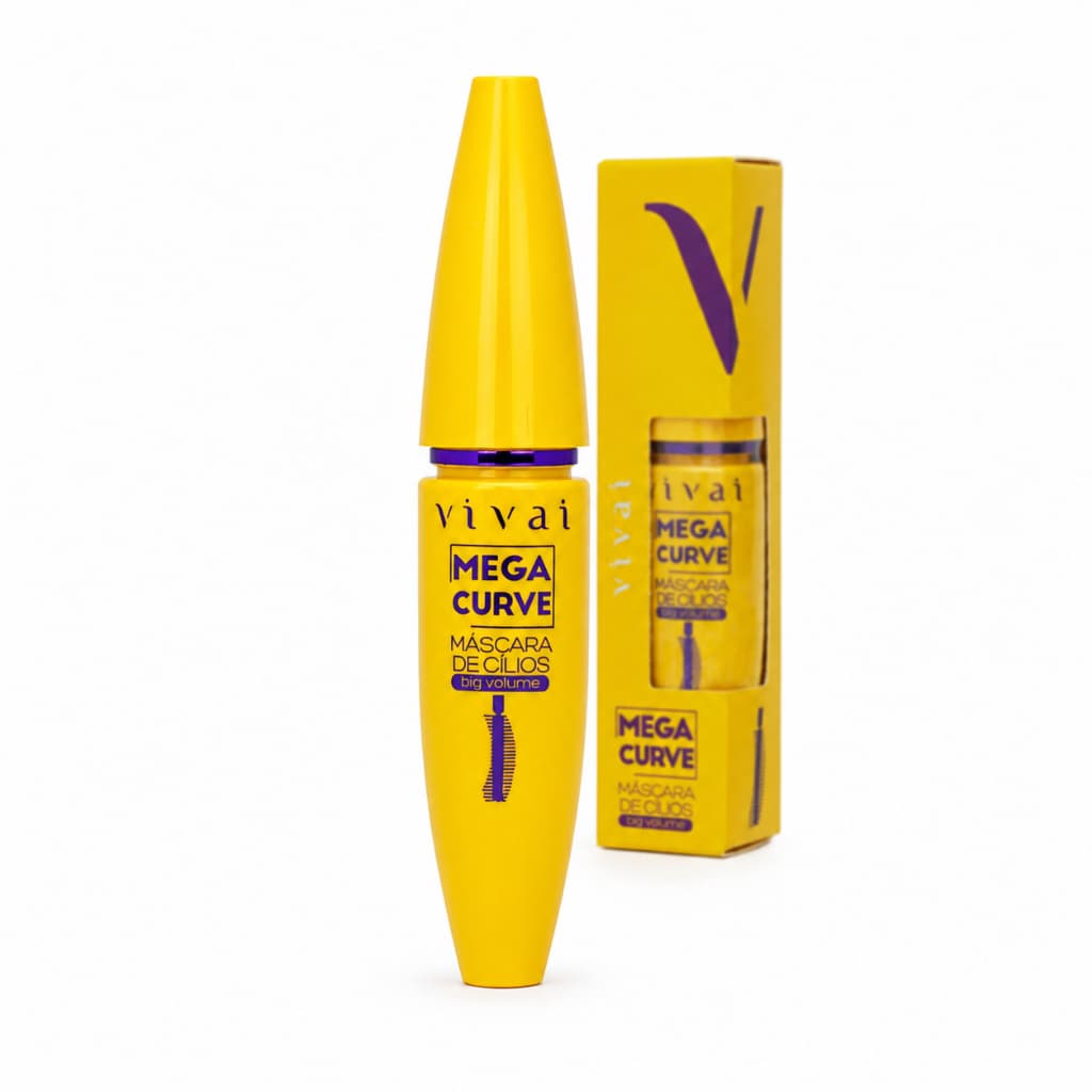 Máscara de Cílios Vivai Mega Curve Big Volume 13ml Preta Resistente à Água com Aplicador Curvado