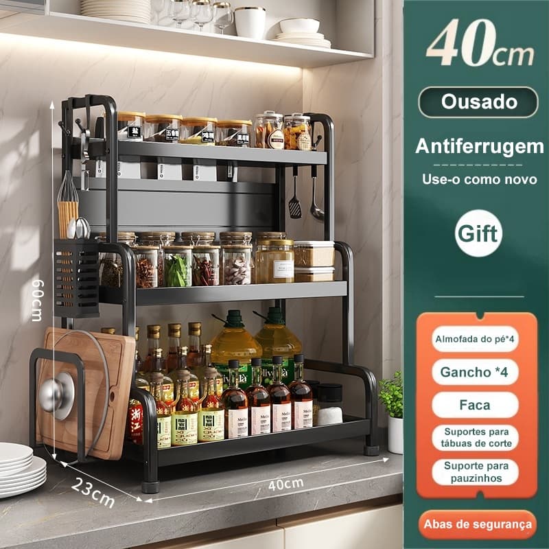 Organizador para Cozinha 2 /3 Andares Aço Reforçado p Temperos Utensílios e Facas