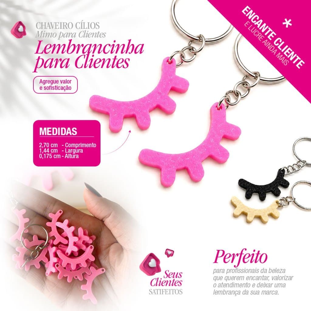 Chaveiro Cílios - Mimo para Clientes - Lembrancinha Lash Designer - Brinde para Clientes