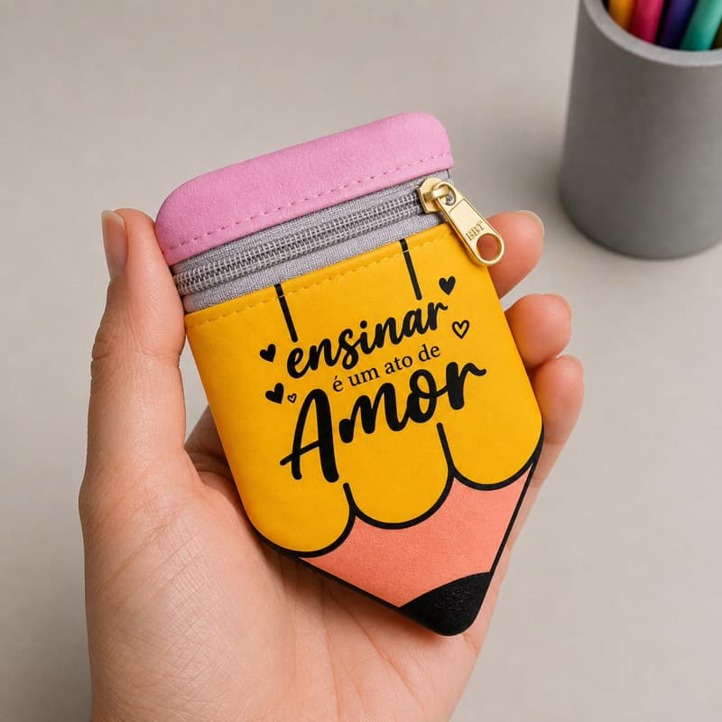 Necessaire multiuso formato de lápis slim organizador ensinar mestre amor caixa bolsa professores