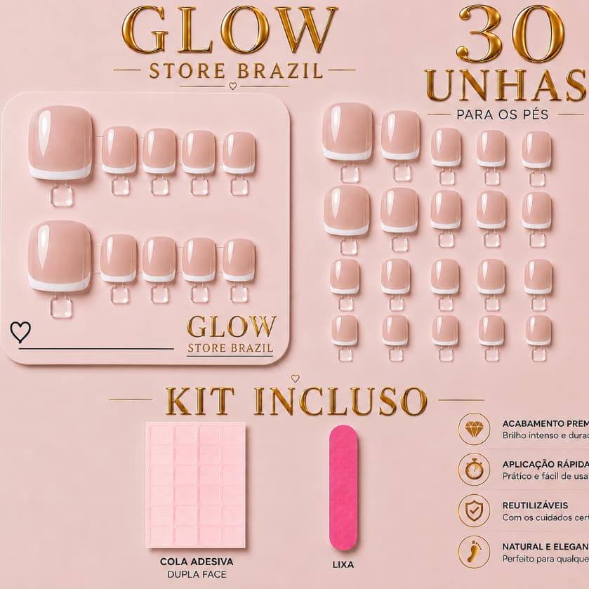 Unhas Gel Postiças Para os Pés - 30 ou 24 Unhas em Gel - Acabamento em Gel