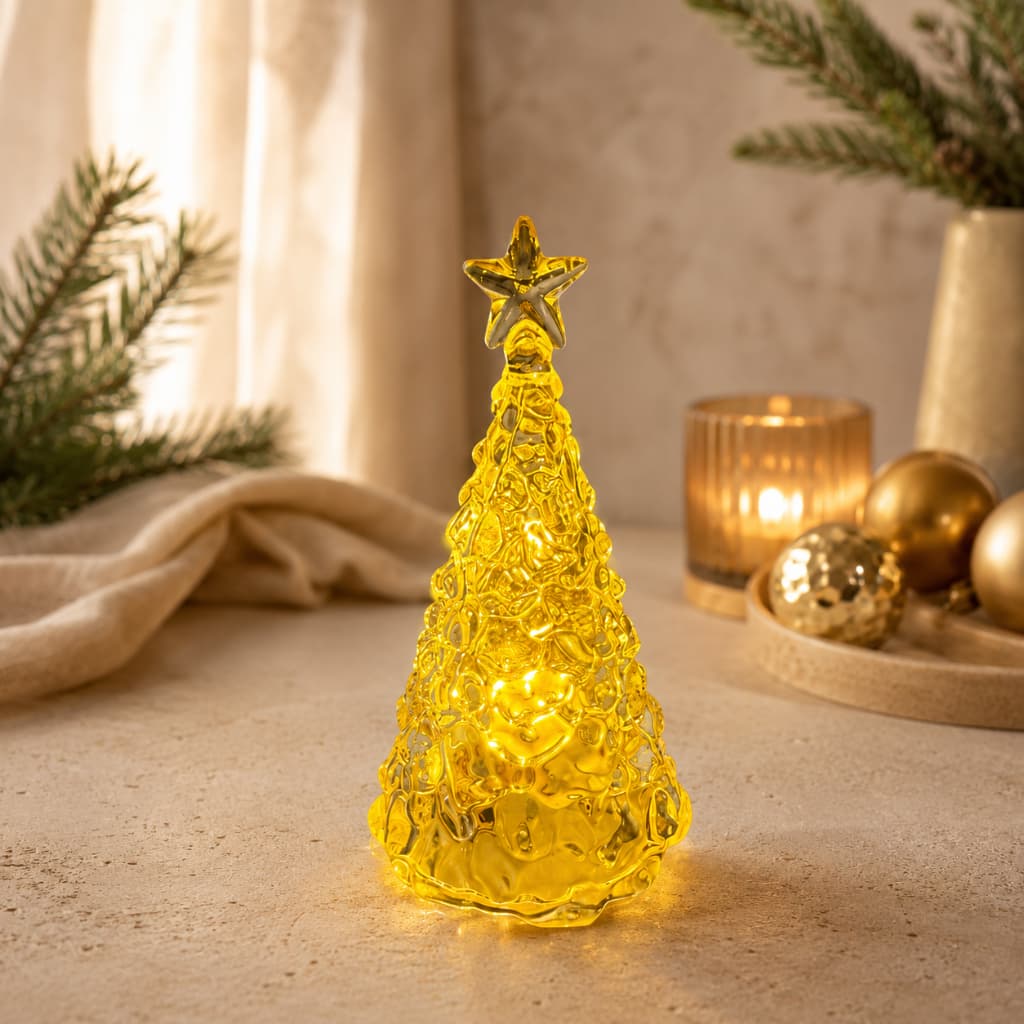 Mini Árvore de Natal Decorativa Iluminada Dourada 9x5x5cm