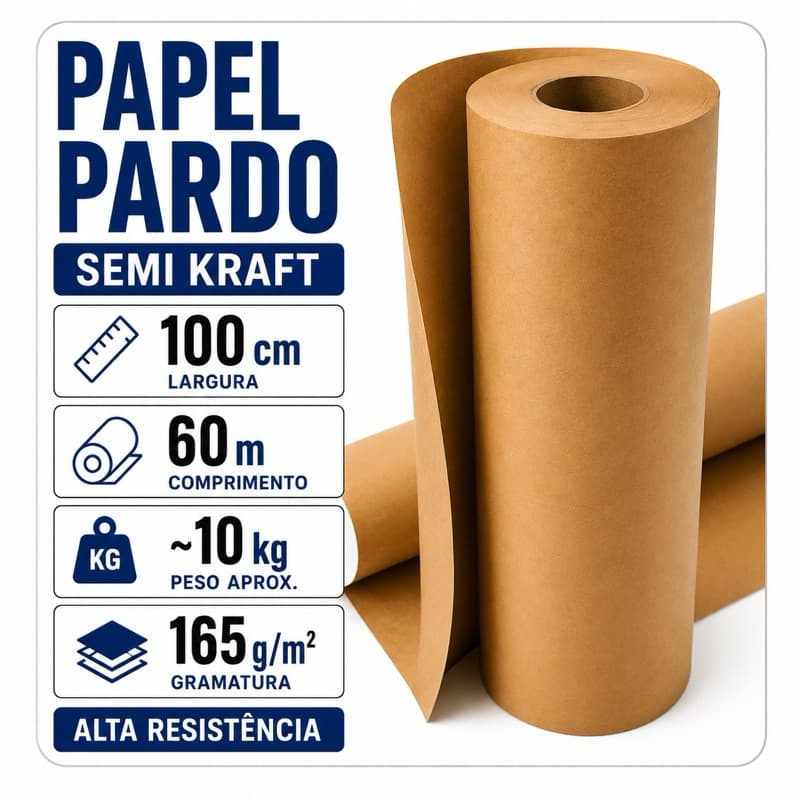 Bobina Papel Pardo Semi Kraft 100cm x 60m 11kg Para Embalagem Mudança Proteção