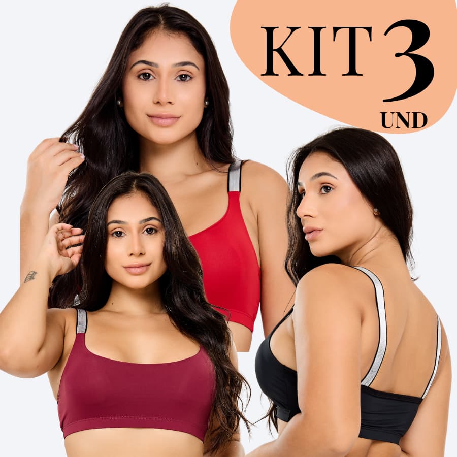 KIT COM 3 Top Academia Com Bojo Removível Feminino Microfibra Alça Larga Alta Sustentação Fitness