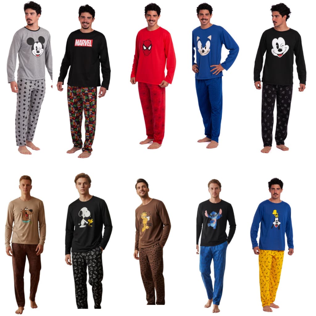 PIJAMA INVERNO MASCULINO  FRIO LONGO ESTAMPAS DIVERTIDAS