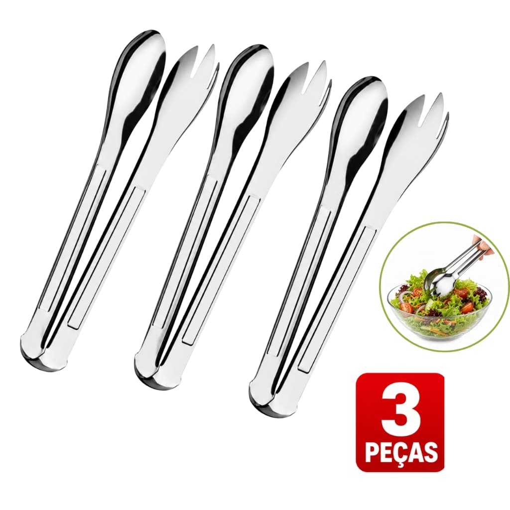 Kit 3 Pegadores de Salada 20cm Aço Inox Multiuso Buffet Restaurante