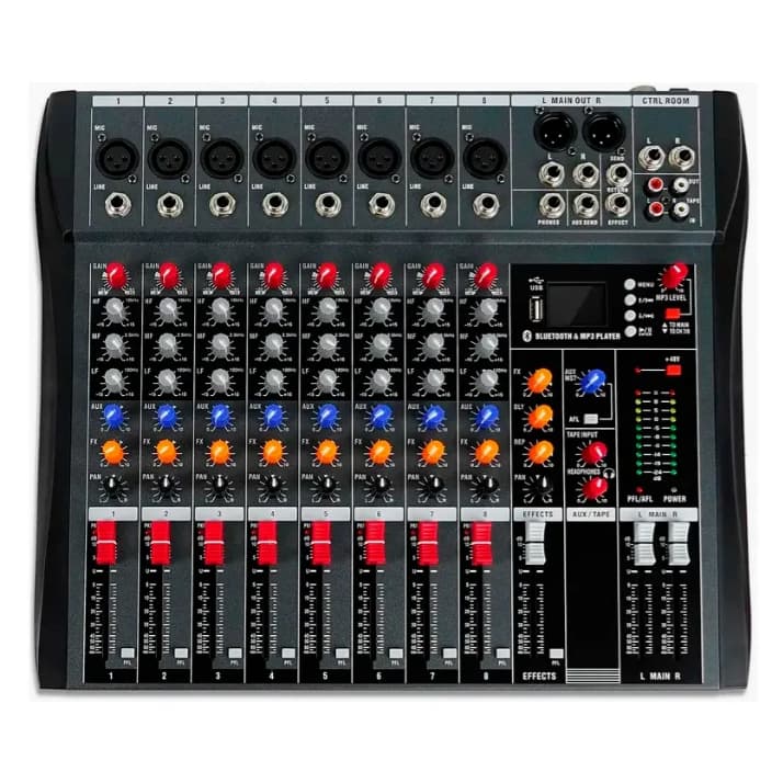 Mesa De Som 8 Canais Audio Profissional Interface Usb Mixer