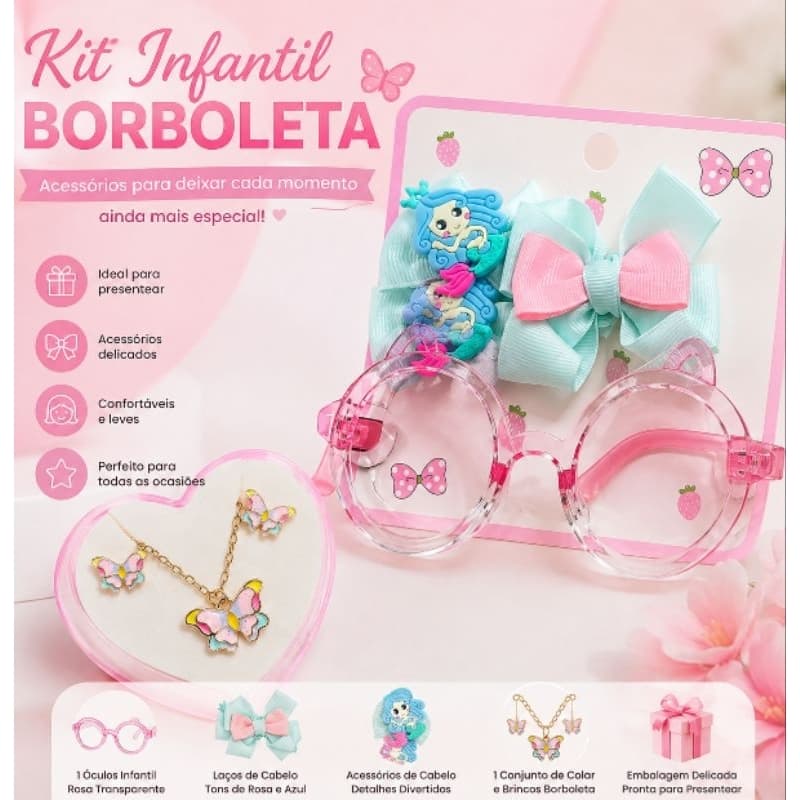 Kit Infantil Borboleta – Óculos + Laços + Acessórios