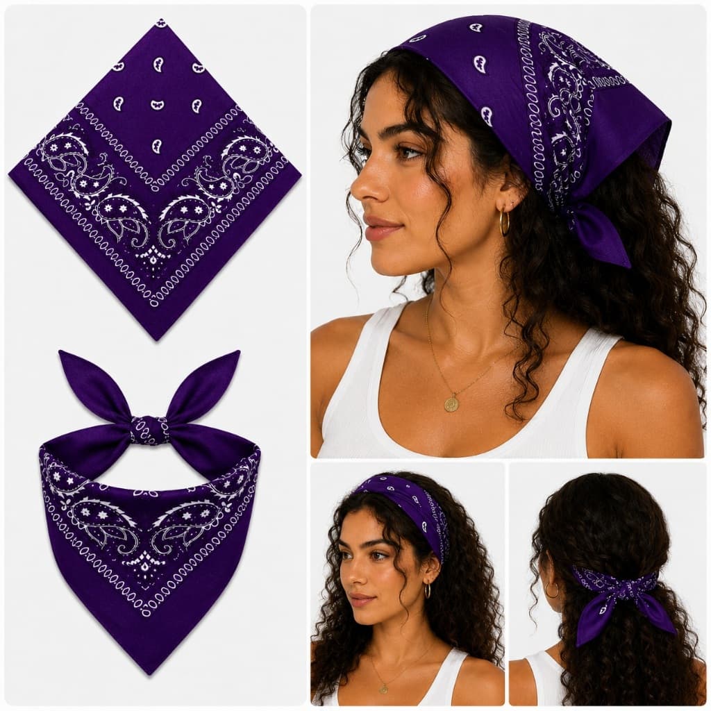 Bandana Lenço Estampado Cor Roxo  Unissex