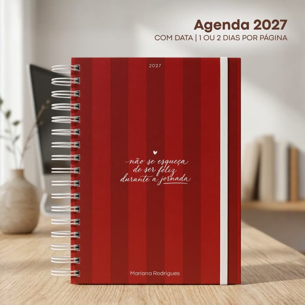 Agenda 2027 Personalizada com Nome | Agenda Datada Capa Dura A5 Planner Datado 2027 Coquette Cereja Feminino Laços