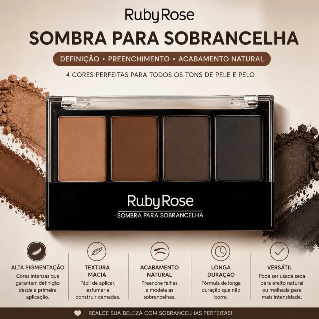 Paleta de Sombras para Sobrancelha Ruby Rose