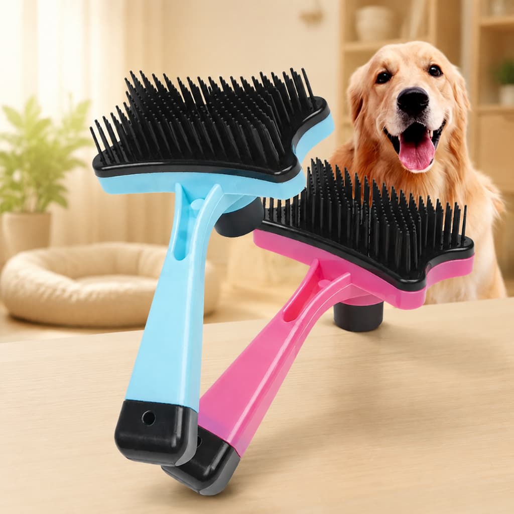 Rasqueadeira Pet Autolimpante Massageadora Cerdas Firmes Cabo Plástico Cores Sortidas Prática Fácil Uso