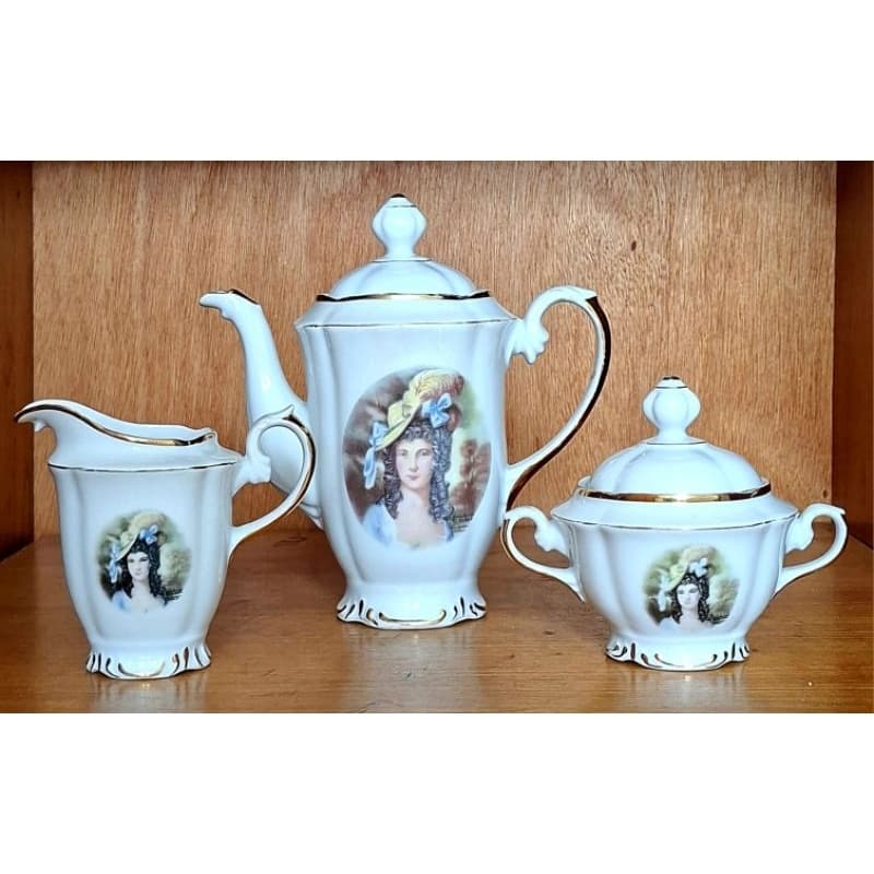 Bule, Leiteira E Açucareiro Porcelana Real Dama Antiga