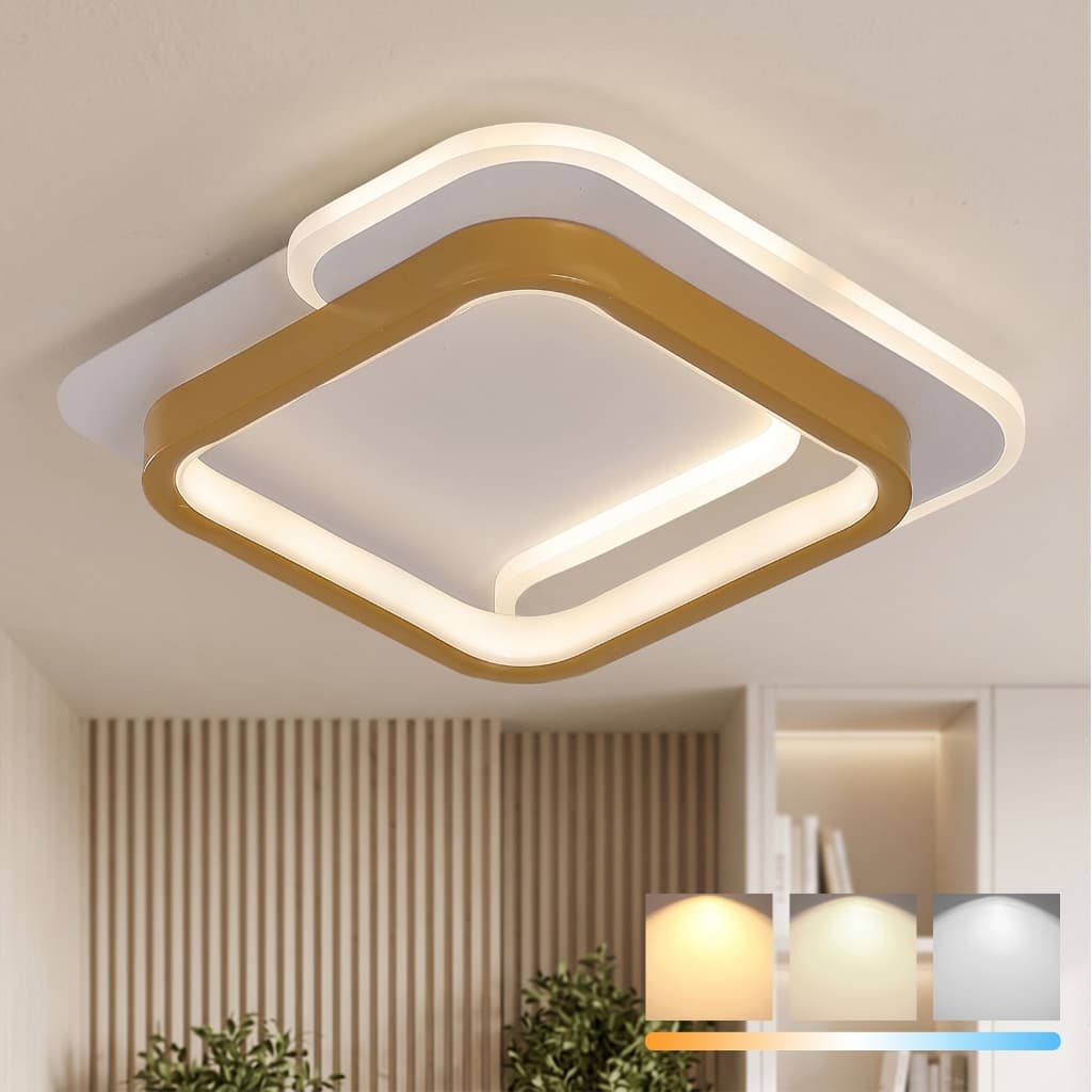 Luminaria Teto Pendente Moderna de Led Dourada Quadrada para Corredor Interno Quarto Sala Varanda