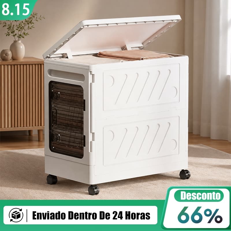 Caixa Organizadora Armário Dobrável com Rodinhas e Tampa para Roupas Brinquedos e Quarto