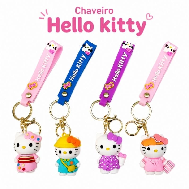 Chaveiro Hello Kitty Pingente Silicone Colorido Decorativo para Bolsa Mochila Chaves