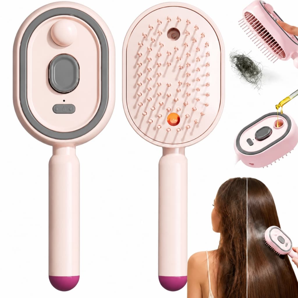 Escova De Cabelo Eletrica Recarregavel USB Com Led Vermelho Vapor Spray Desembaraçadora Anti-Queda