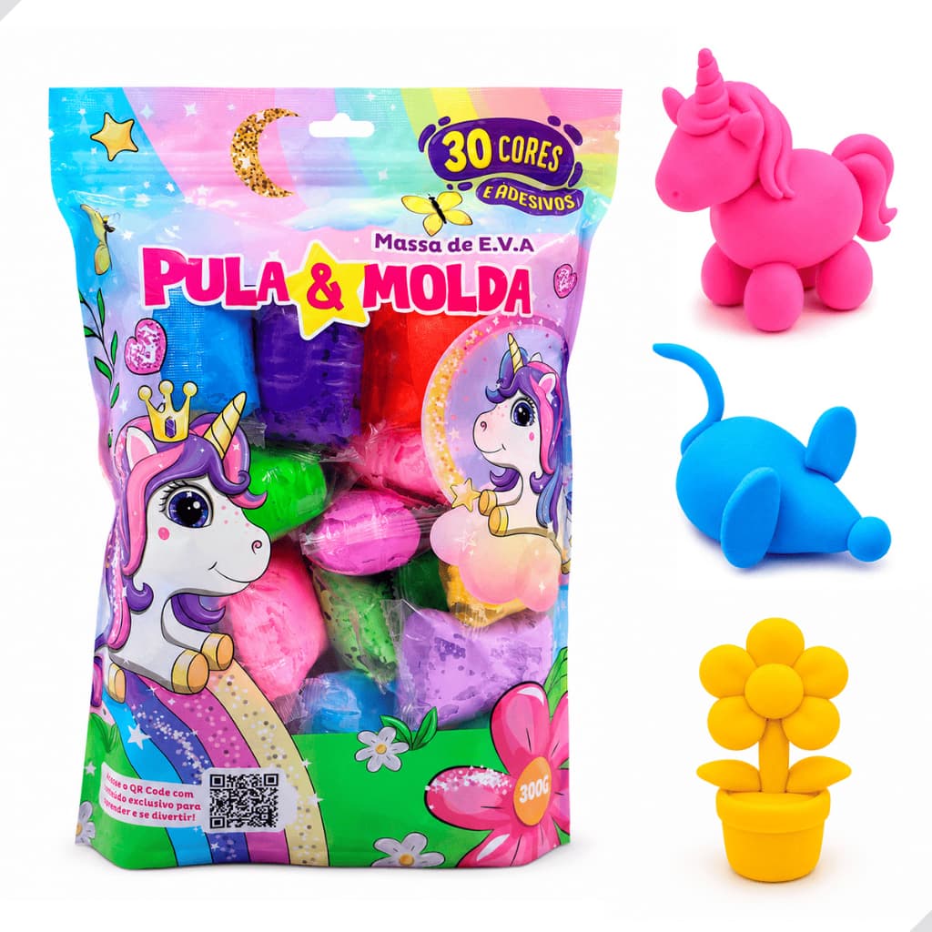 Massinha de EVA 30 Cores Pula E Molda 300g Não Gruda Artesanato Infantil Criativo Modela Fácil