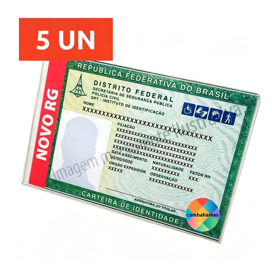 PROTETOR PLÁSTICO RÍGIDO PARA NOVA IDENTIDADE RG 7 X 10 CM, COMBAHAMAS, 5 UN