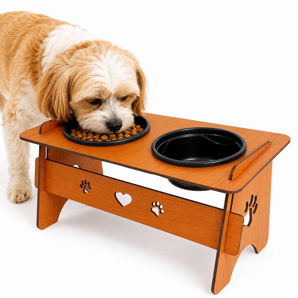 Comedouro Bebedouro Elevado Para Gato e Cachorro Com Tampas em MDF