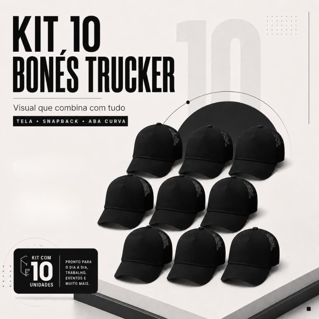 Kit 10 Boné Trucker Americano Liso Tela Respirável Masculino Feminino Aba Curva Fecho Snapback