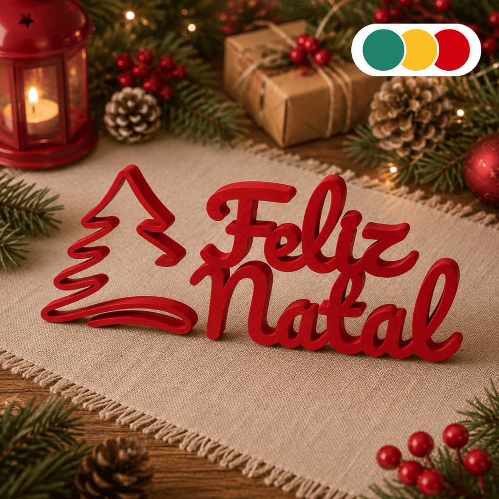Enfeite de Natal Feliz Enfeite Natalino Decoração de Mesa Árvore Frase