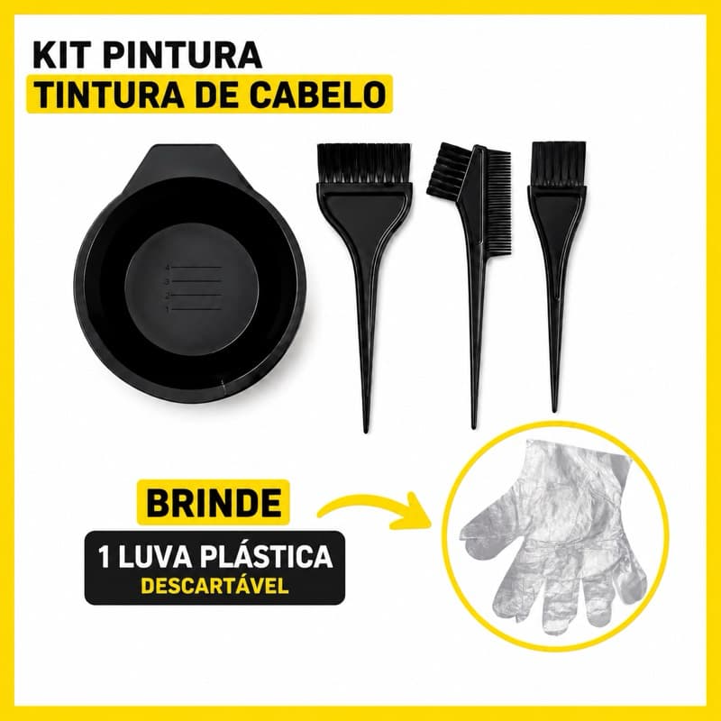Kit Pintura Tintura de Cabelo Com 3 Pincéis e 01 Recipiente