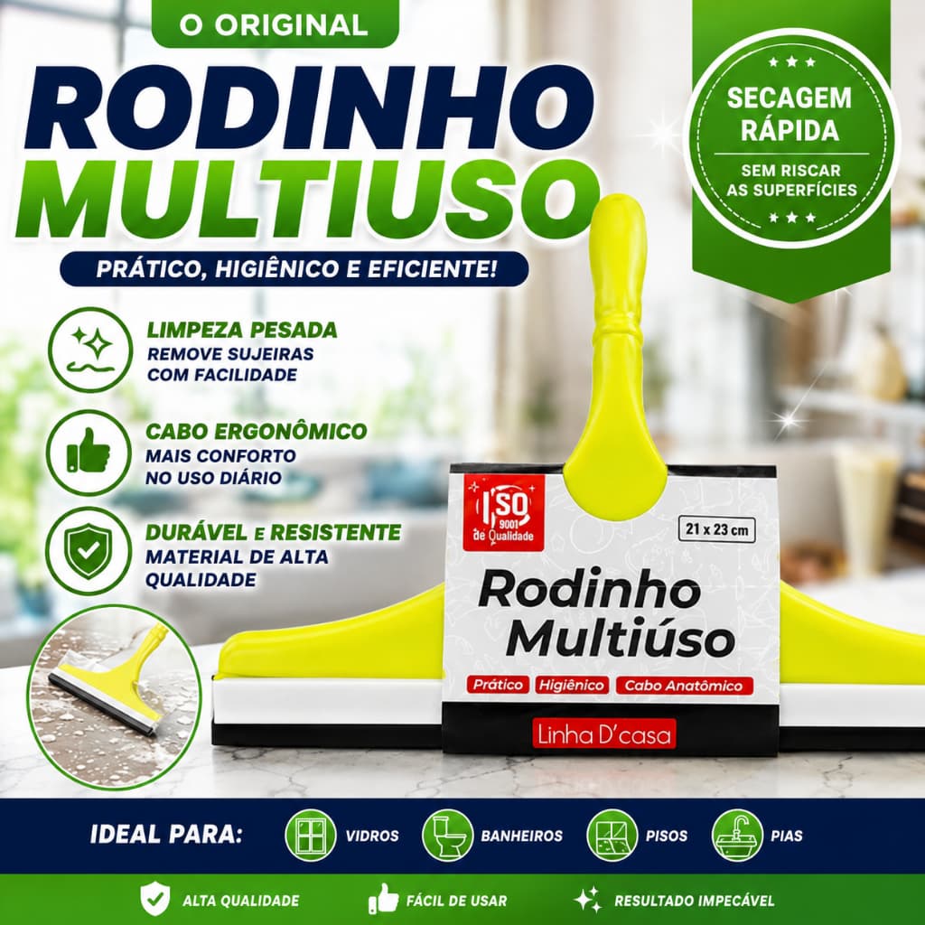 Rodo de Pia 23x23cm Silicone Limpeza de Pia Bancada Box Vidro Azulejo Multiuso