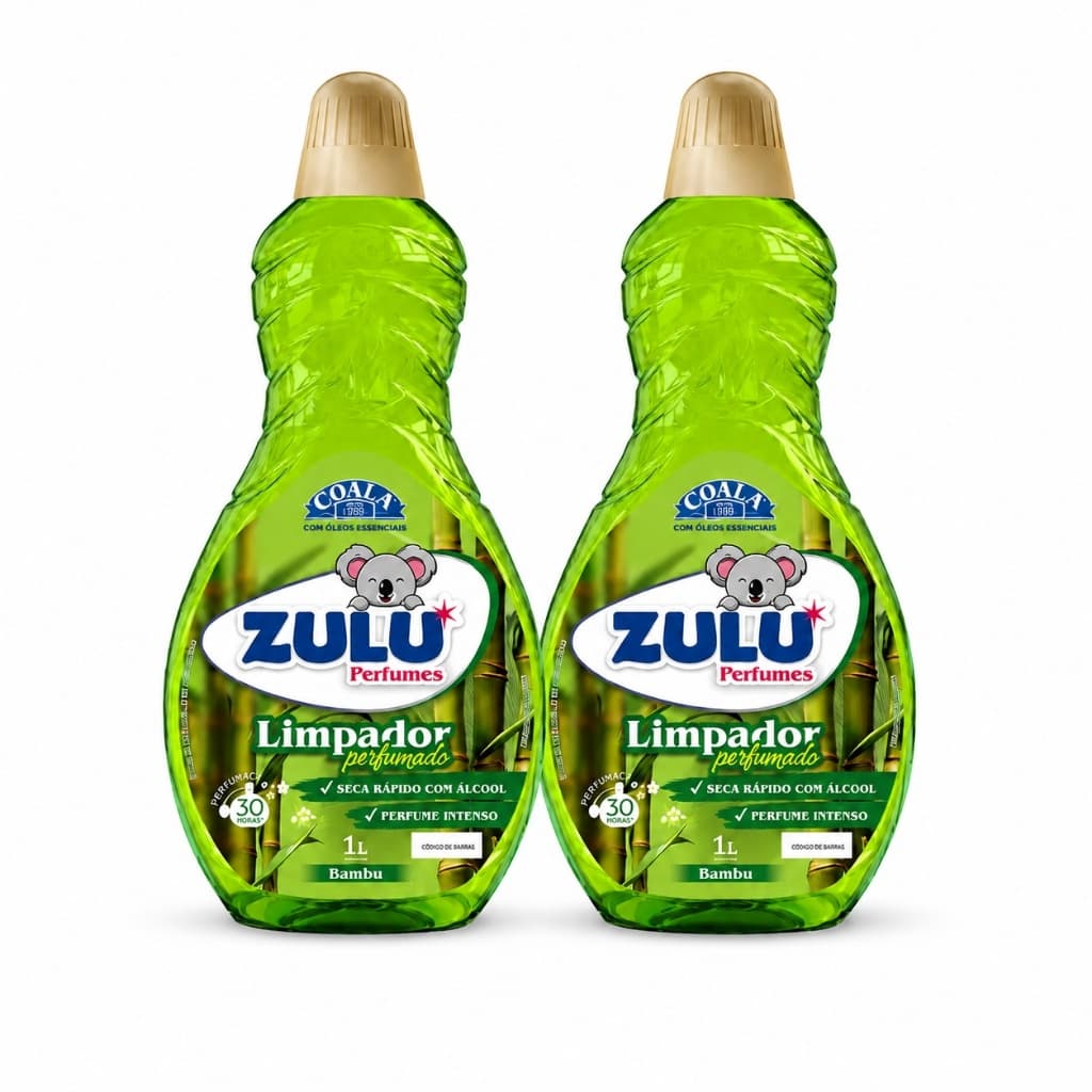 Kit 2 Limpador Perfumado Zulu Bambu 1L Coala Perfume Intenso Secagem Rápida