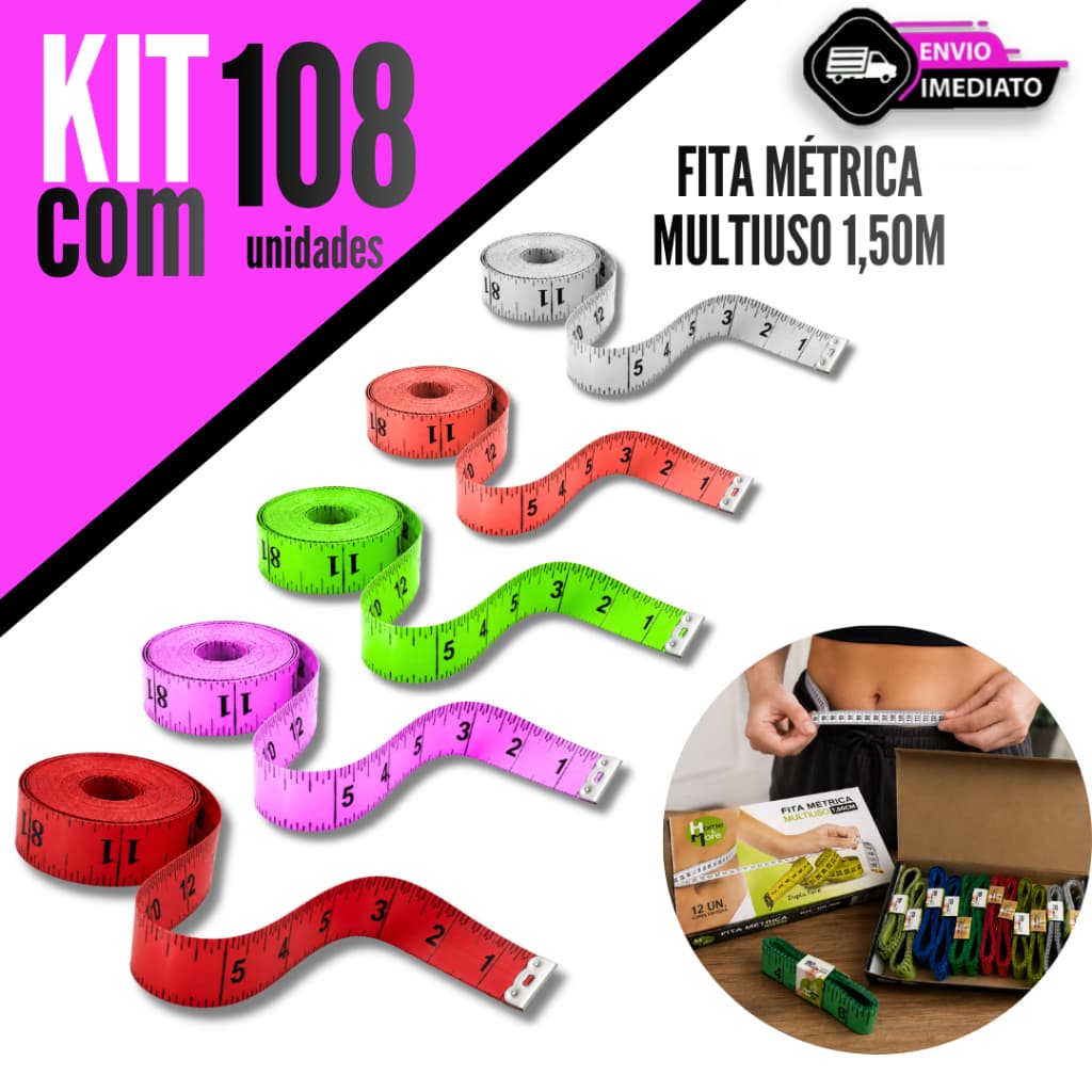 Fita Métrica Flexível Kit 108 Peças 150cm  Ideal para Artesanato Costura Medições Corporal Cintura