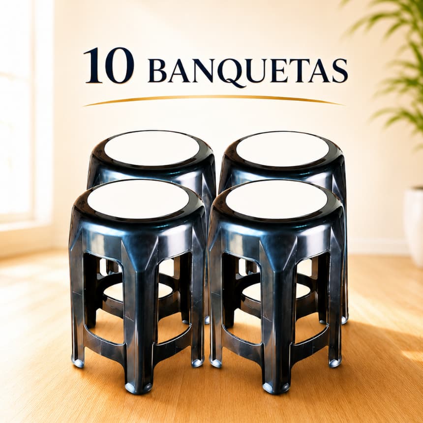 Kit com 10 Banquetas Resistente Reforçada com 6 Pés Empilhável